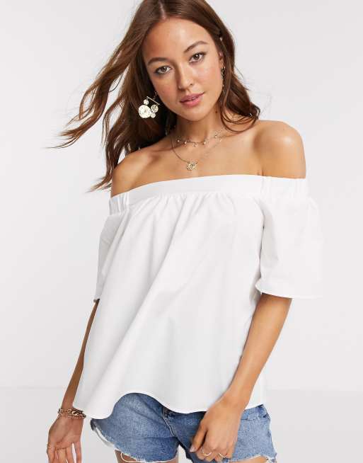 DESIGN cotton off the shoulder top in ivory | ASOS