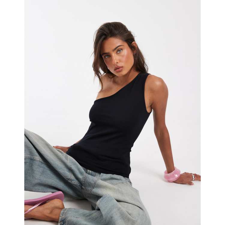 ASOS DESIGN cotton one shoulder top in black | ASOS