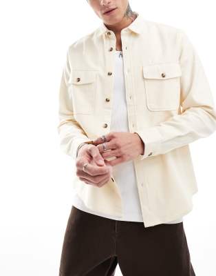 ASOS DESIGN cotton overshirt in beige-Green