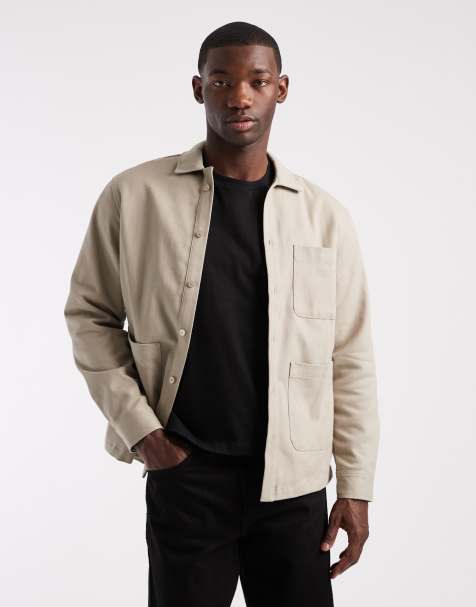 ASOS DESIGN cotton overshirt in beige - view 1