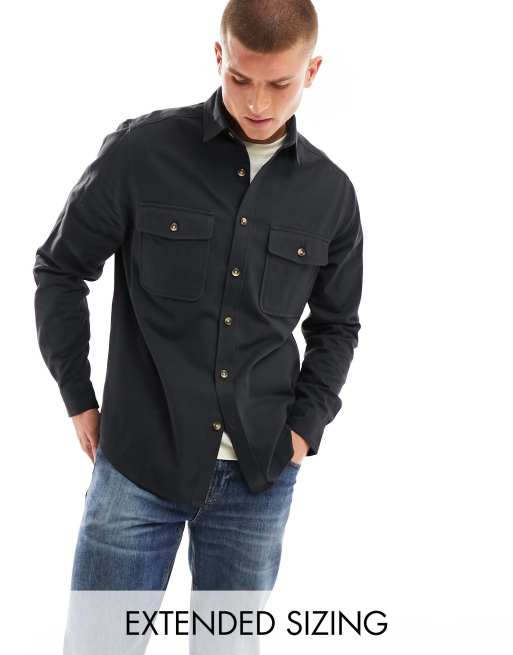  ASOS DESIGN cotton overshirt in black - BLACK