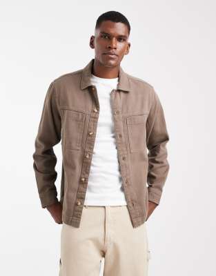 Asos Design Cotton Overshirt In Brown