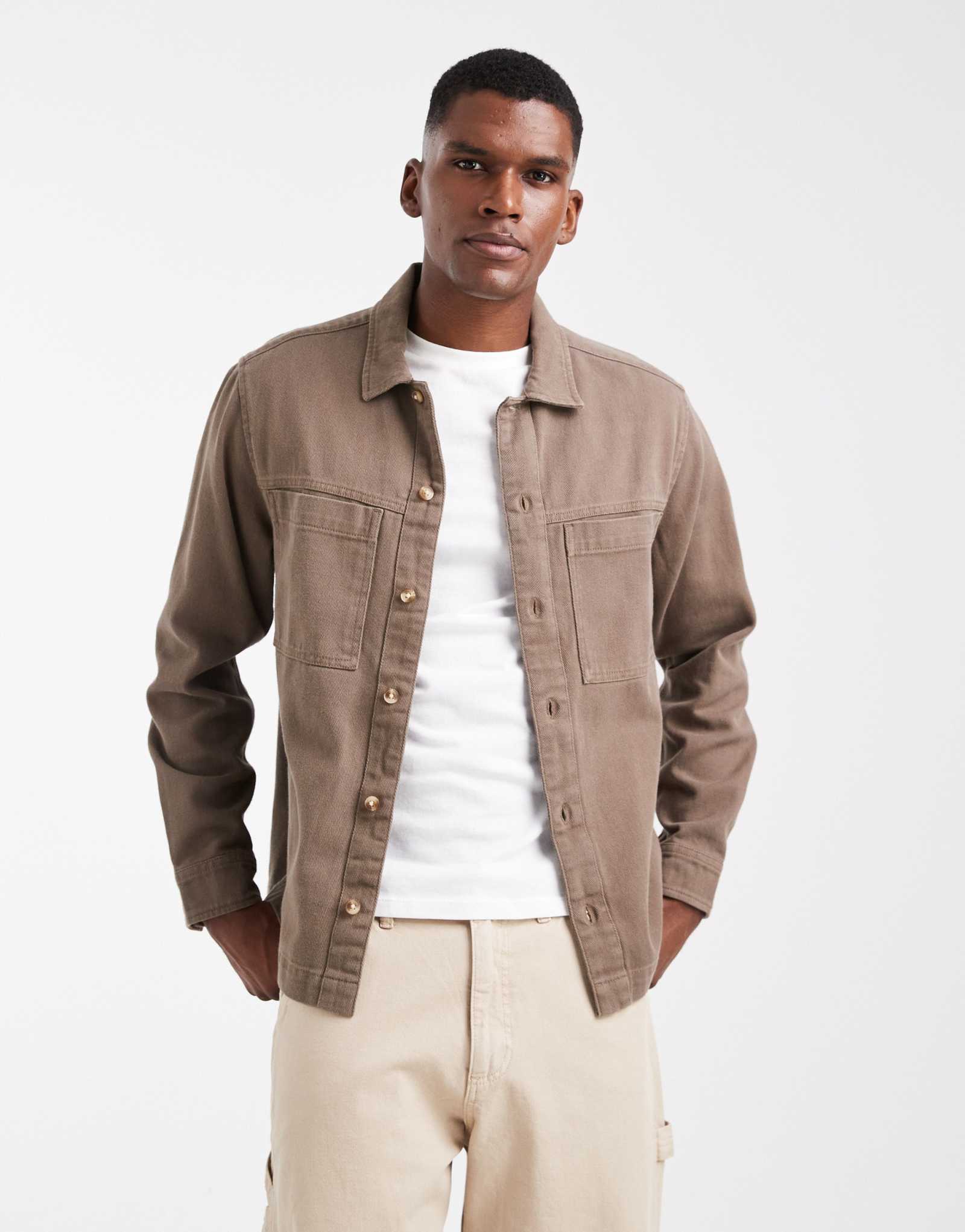 ДИЗАЙНЕРСКАЯ хлопчатобумажная верхняя рубашка ASOS коричневого цвета