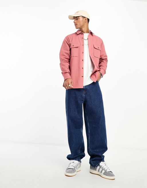 ASOS DESIGN cotton overshirt in dusty pink, 3 of 4