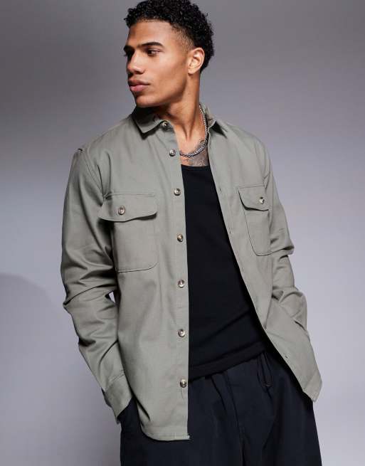  ASOS DESIGN cotton overshirt in khaki - KHAKI