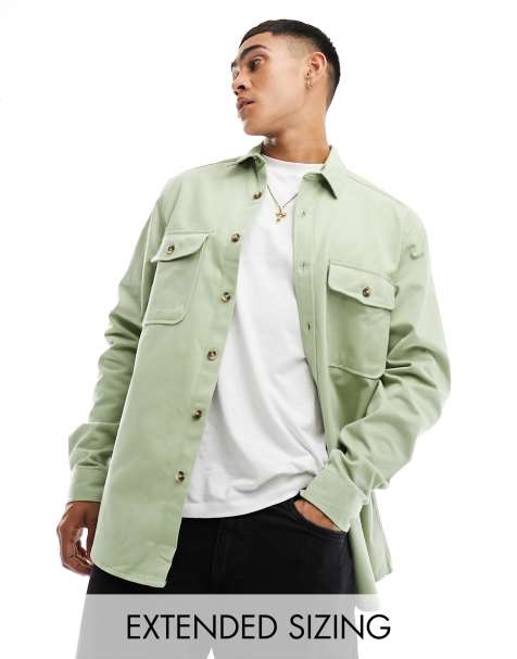 ASOS DESIGN cotton overshirt in mid green - view 1