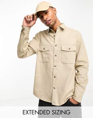 ASOS DESIGN cotton overshirt in stone-Neutral