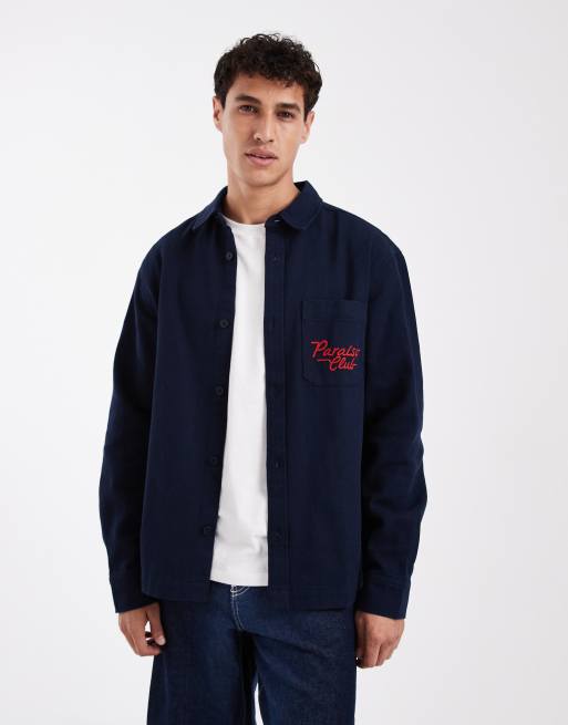 ASOS DESIGN cotton overshirt with back embroidery in black, 3 of 5