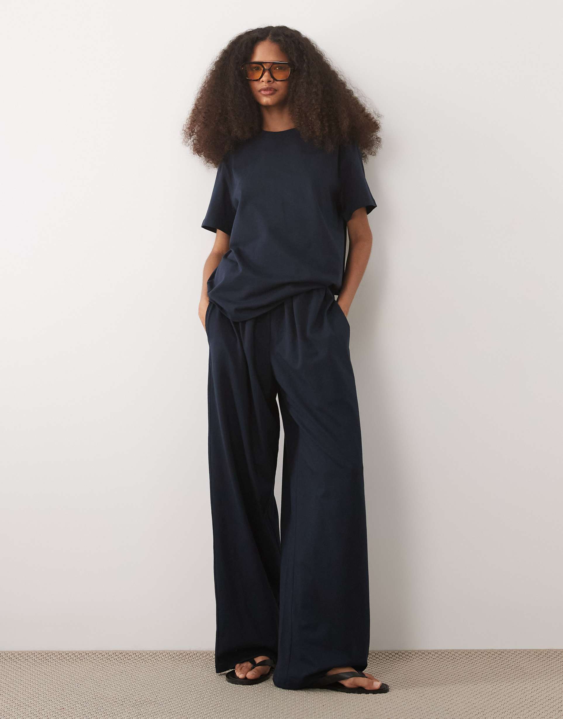 asos design cotton oversized balloon leg pants in navy - part of a set