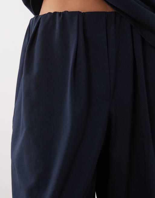 ASOS DESIGN cotton oversized balloon leg pants in navy (part of a set), 4 of 5