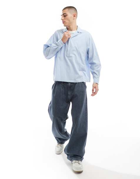 ASOS DESIGN cotton oversized shirt in blue (part of a set) - view 1