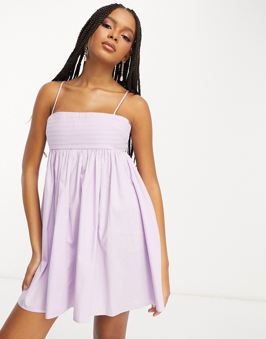 ASOS DESIGN cotton pleat bust babydoll mini sundress in lilac-Purple