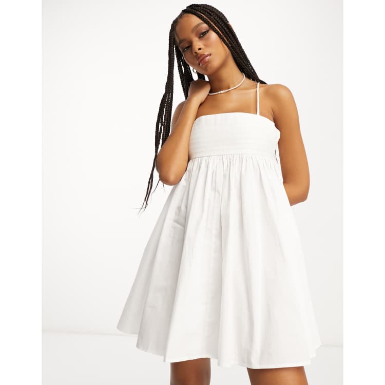 ASOS DESIGN cotton pleat bust babydoll mini sundress in white