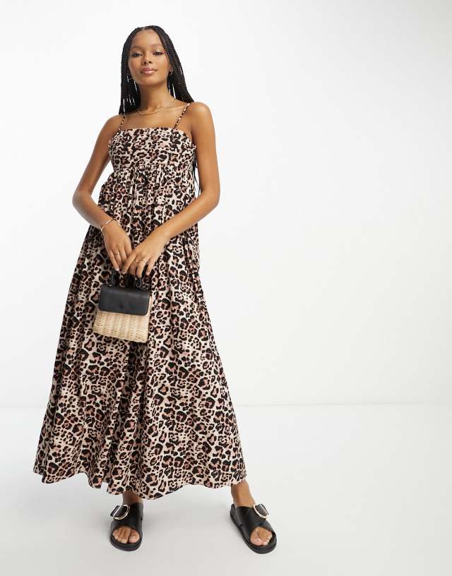 ASOS DESIGN cotton pleat bust midi babydoll sundress in animal print