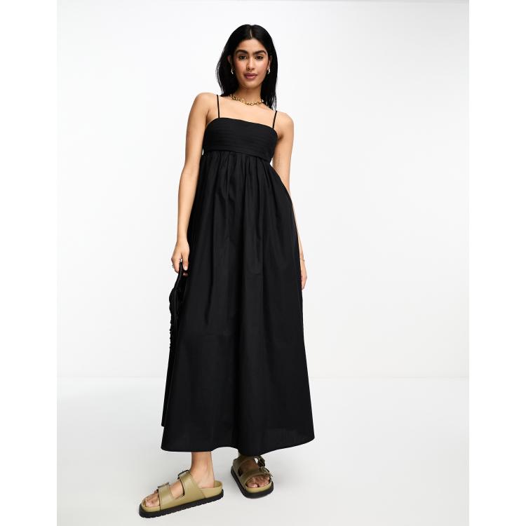 ASOS DESIGN cotton pleat bust midi babydoll sundress in black | ASOS