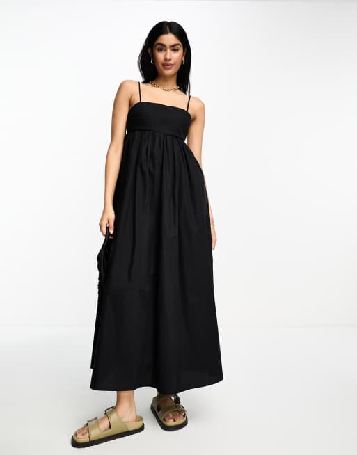 ASOS DESIGN button front satin pleated babydoll dress in black and yellow  marble - ShopStyle