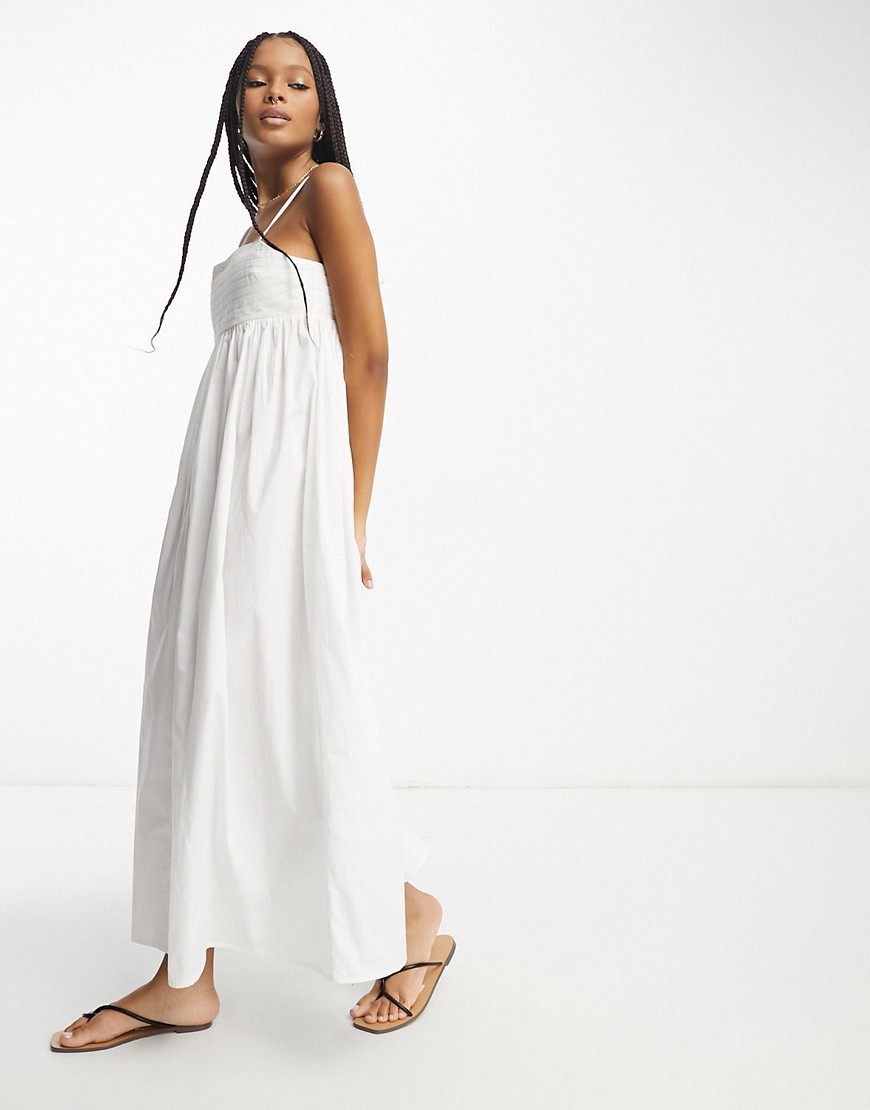 Shop Asos Design Cotton Pleated Bust Midi Babydoll Sundress In White