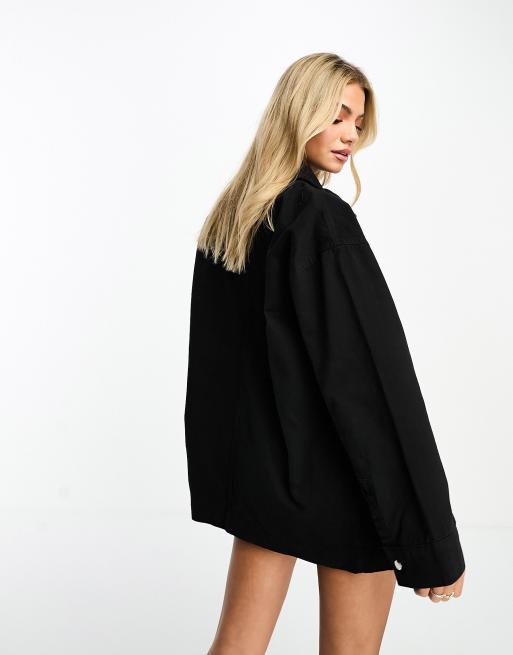 ASOS DESIGN cotton pocket shacket in black, 4 of 4