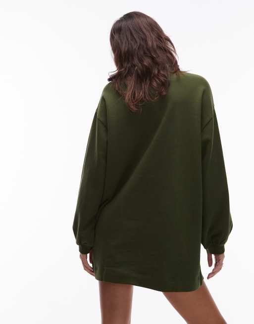 ASOS DESIGN cotton polo shirt sweat mini dress in forest green - DGREEN, 4 of 4