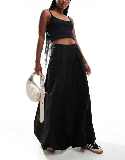 CerbeShops DESIGN cotton poplin bubble maxi skirt in black