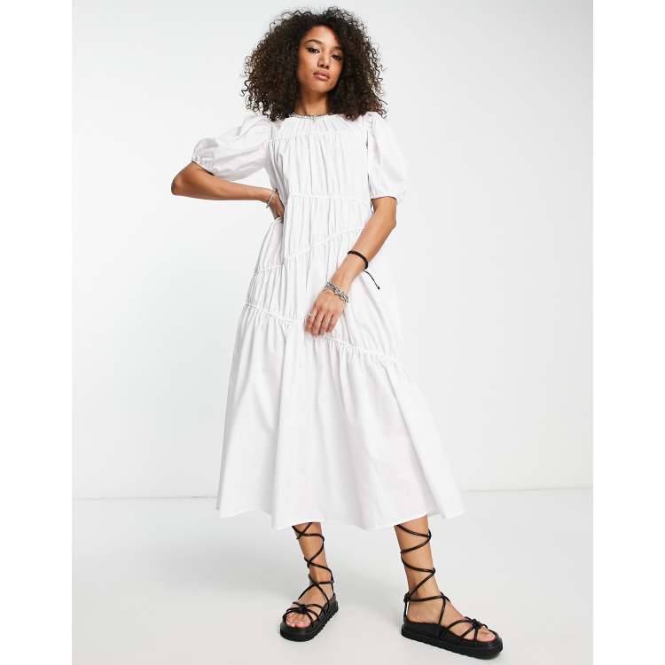 White Pure Cotton Midi-Length Gathered Dress Design by House of MANAA at  Pernia's Pop Up Shop 2024