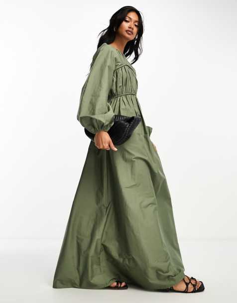 ASOS EDITION shirred front maxi dress in bright green