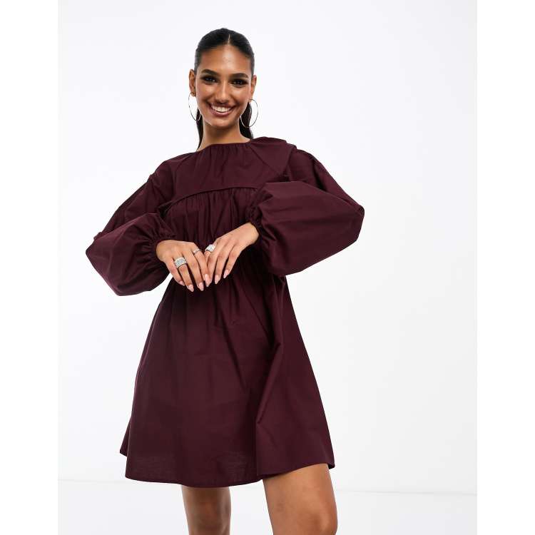 ASOS DESIGN cotton poplin mini dress with ruched bust detail in