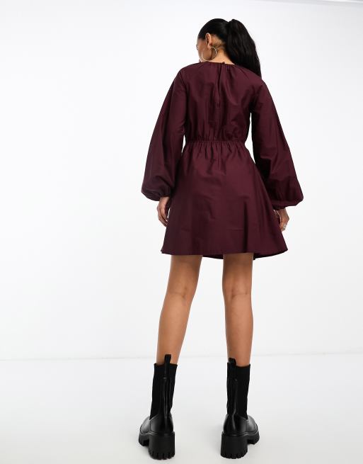 ASOS DESIGN cotton poplin mini dress with ruched bust detail in