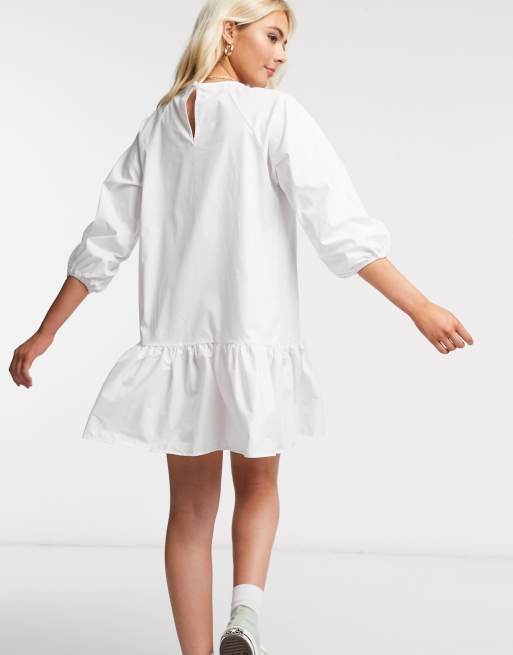 ASOS DESIGN cotton poplin mini smock dress with pephem in white