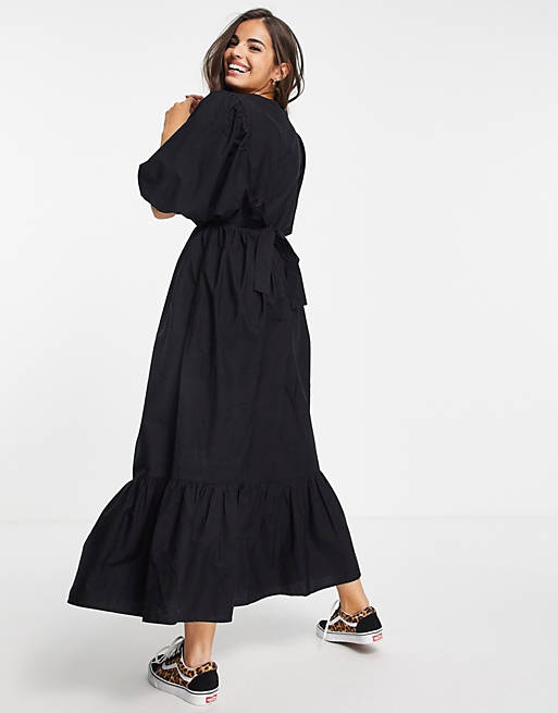 Dresses cotton poplin shirred bodice maxi dress in black 