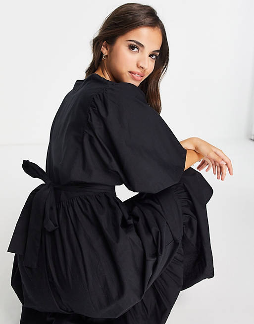 Dresses cotton poplin shirred bodice maxi dress in black 