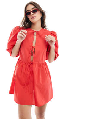 Asos Design Cotton Poplin Smock Dress In Red