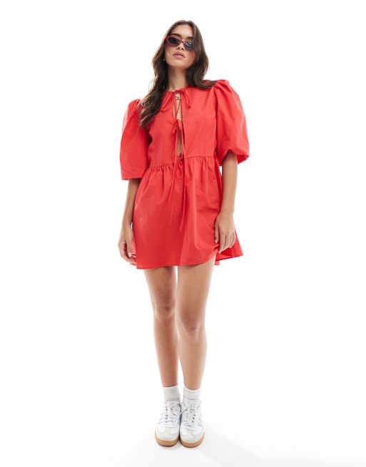 ASOS DESIGN cotton poplin smock dress in red ASOS