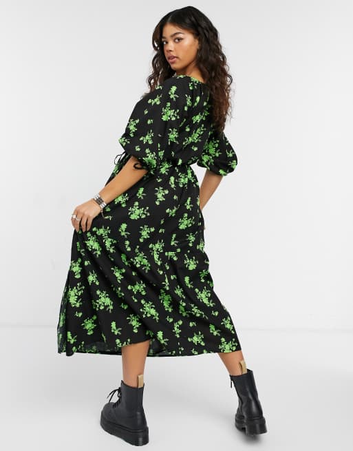 Black and shop green floral dress