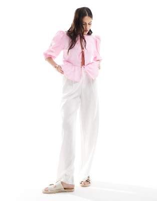 ASOS DESIGN cotton poplin tie front peplum blouse in pastel