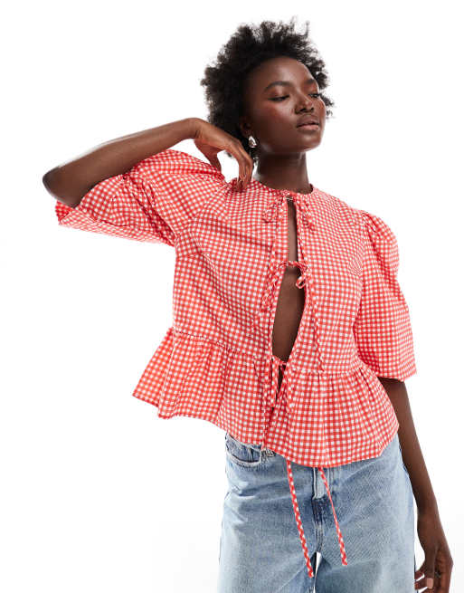 Gingham tie front shirt hotsell