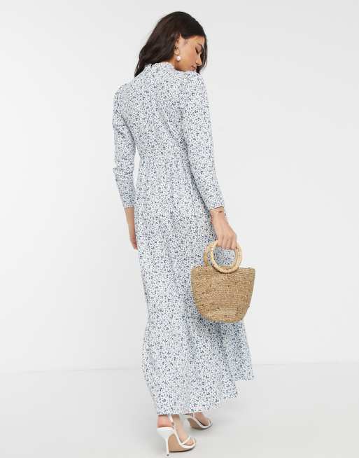 ASOS DESIGN cotton poplin tiered maxi dress in ditsy floral print