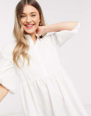 white tiered shirt dress