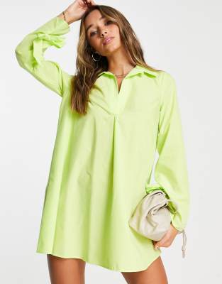 ASOS DESIGN cotton poplin trapeze mini shirt dress in yellow