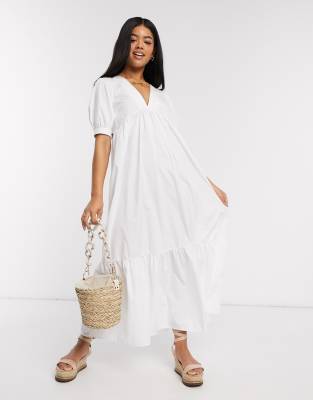 white cotton tiered dress