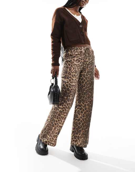 ASOS DESIGN cotton poplin wide leg pants in leopard print