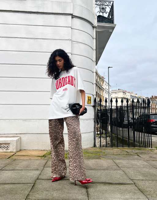 New Look animal print wide leg pants in brown pattern