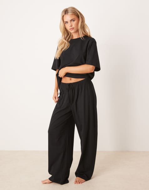 ASOS DESIGN cotton pyjamas in black - view 1