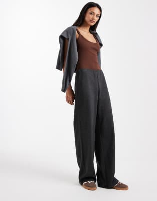 Asos Design Cotton Rib Bodysuit With Scoop Back Detail In Brown