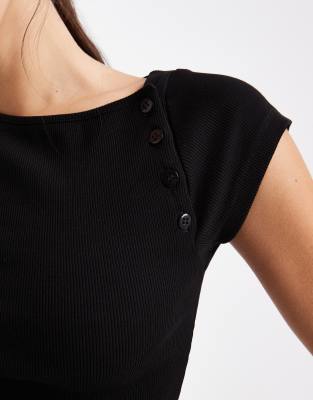 Asos Design Cotton Rib Button Detail Top In Green