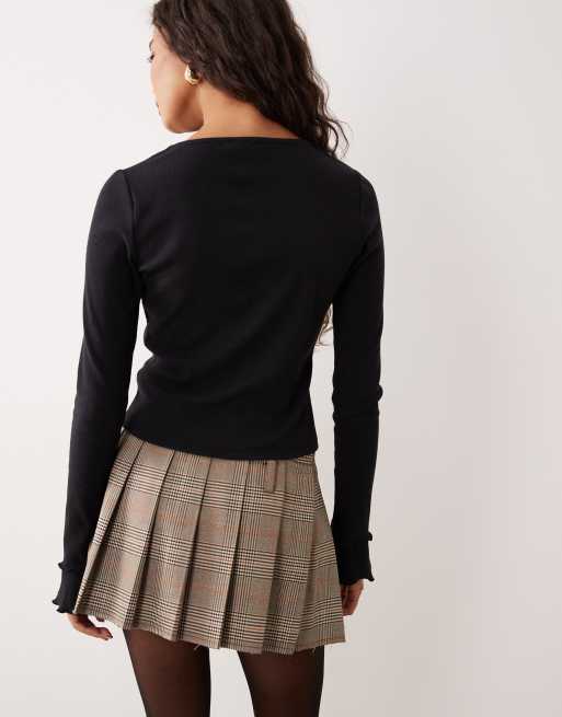 ASOS DESIGN cotton rib cardigan with ruffle detail in black, 4 of 4