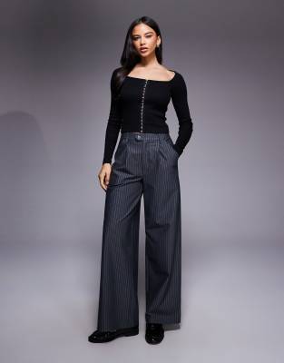 Asos Design Cotton Rib Hook And Eye Long Sleeve Top In Black