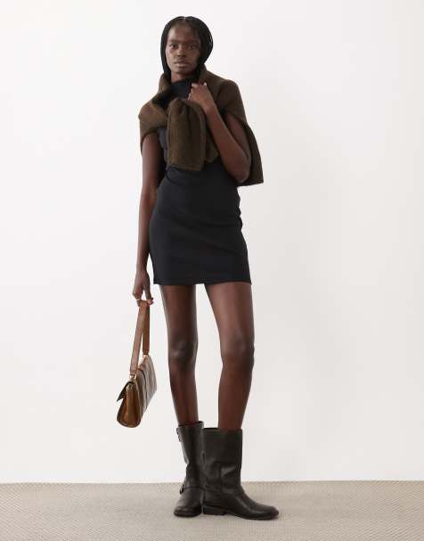 ASOS DESIGN cotton rib mini dress in black - view 1