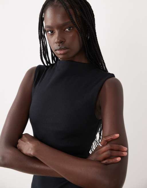 ASOS DESIGN cotton rib mini dress in black, 3 of 4