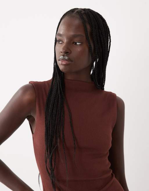 ASOS DESIGN cotton rib mini dress in chocolate, 3 of 4